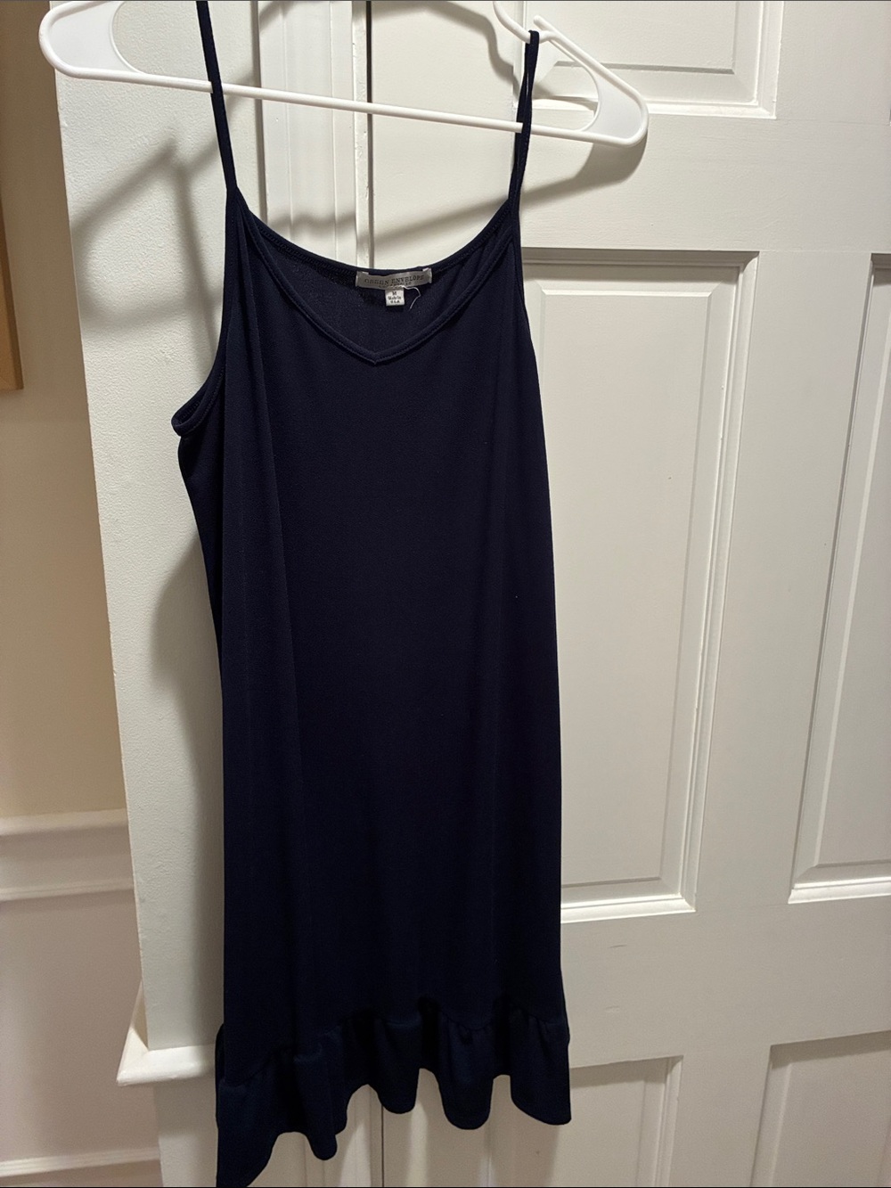 Green Envelope Navy Spaghetti-Strap Ruffle-Hem Camisole Dress